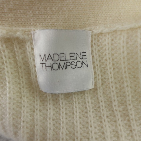 Madeleine‎ Thompson Sweater Cream Wool Cashmere Puff Sleeve Cardigan - Picture 3 of 11